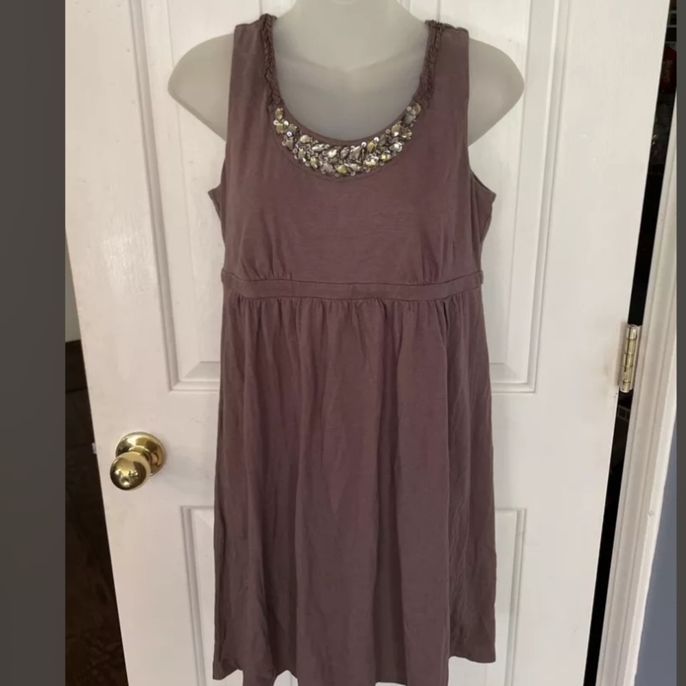 Loft Petites SP Taupe Jewel Embellished Dress